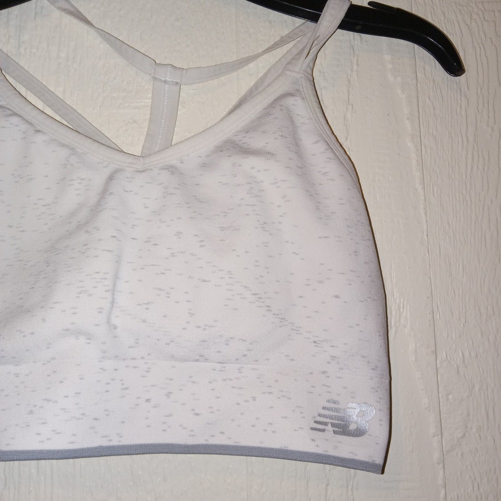 New Balance Sports Bra Womens Large White Space Dye Strappy Racerback Seamless - Picture 2 of 7